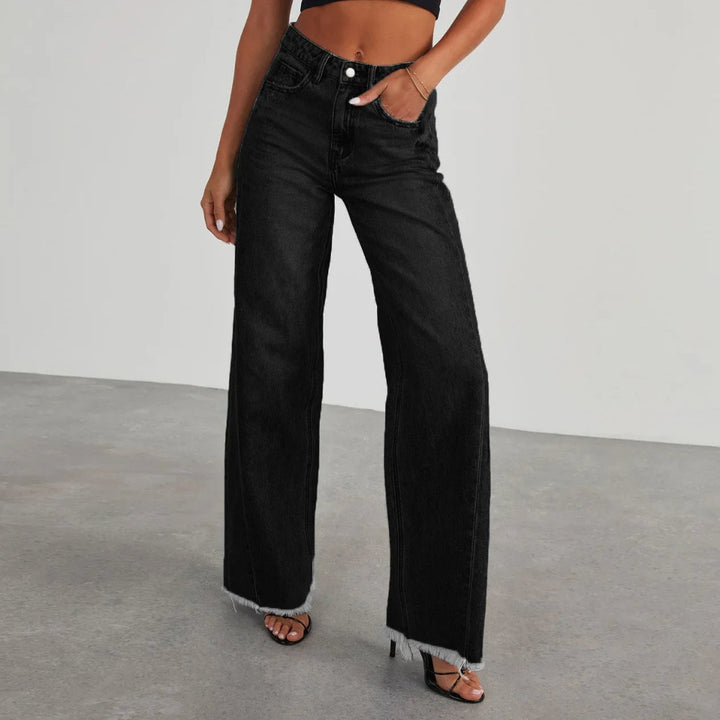 Women's Wide-Leg Jeans with Bold Frayed Hem