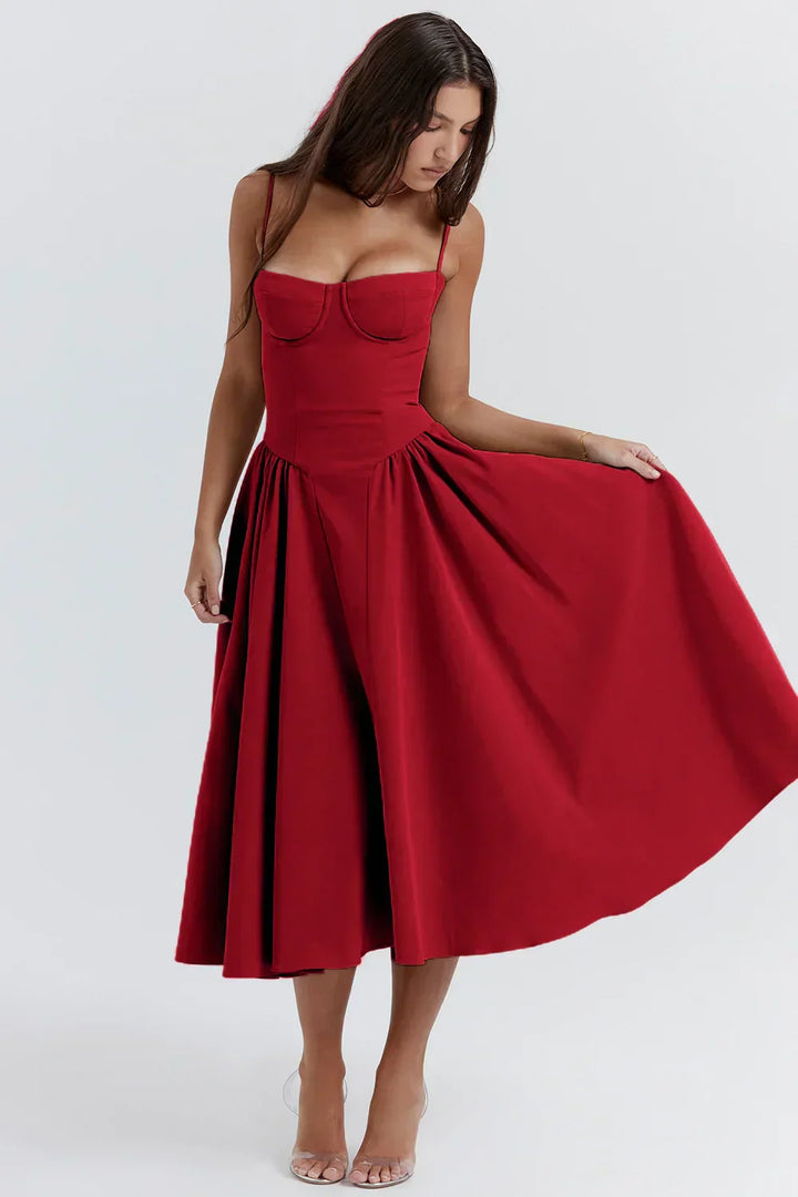 Women’s Sleeveless Midi Dress with Pleated Skirt