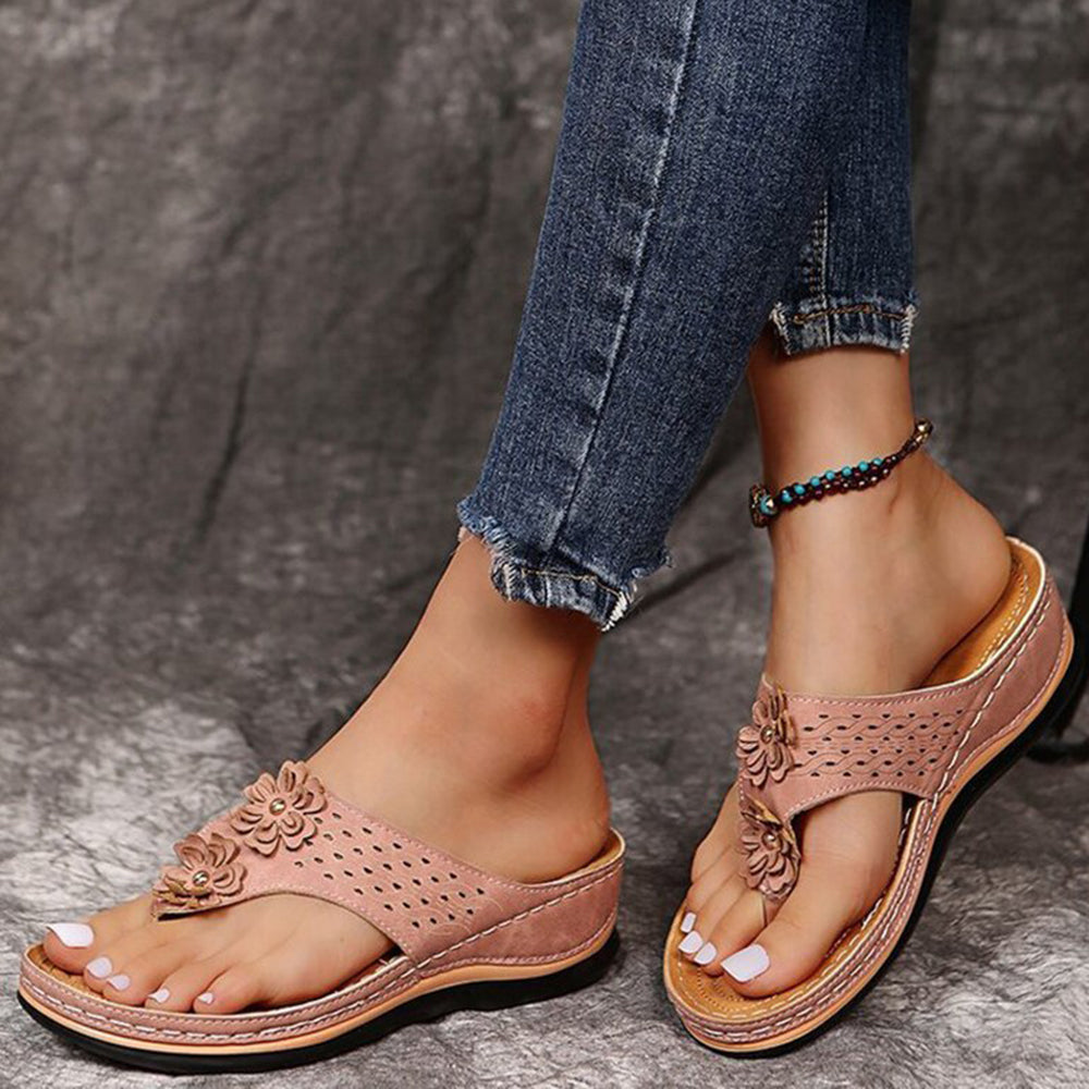 Women’s Wedge Sandals with Floral Upper and Open Toe