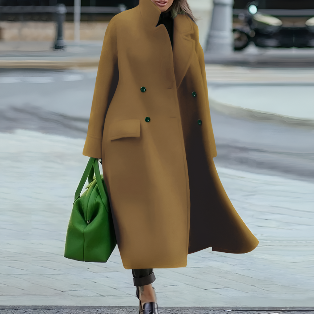 Waterproof Long Coat with Buttons for Women