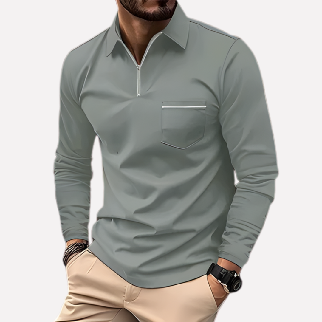 Men’s Long-Sleeve Polo Shirt with Chest Pocket