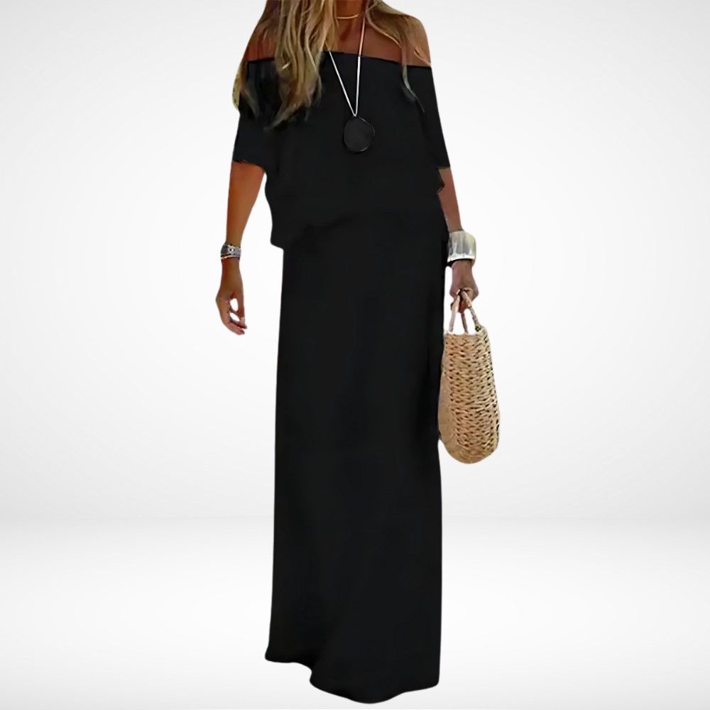 BohoBreeze – Elegant White Off-Shoulder Maxi Beach Dress