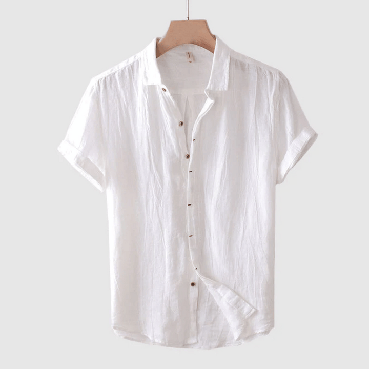 Men’s Short Sleeve Linen Shirt with Turned-Up Cuffs