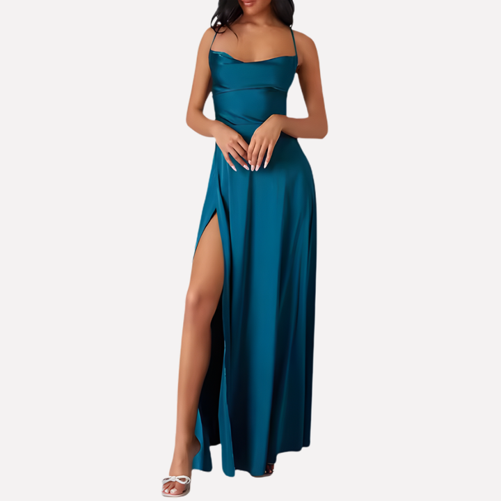 Women’s Backless Maxi Dress with High Side Slit