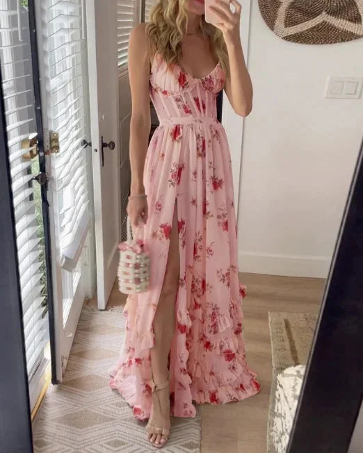 Women’s Sleeveless Floral Maxi Dress with Side Slit
