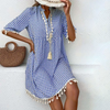 Women’s Mini Dress with V-neck and Tassel Details