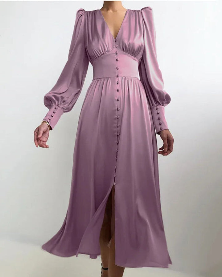 Elegant Satin V-Neck Maxi Dress for Women Timeless Elegance with a Modern Touch