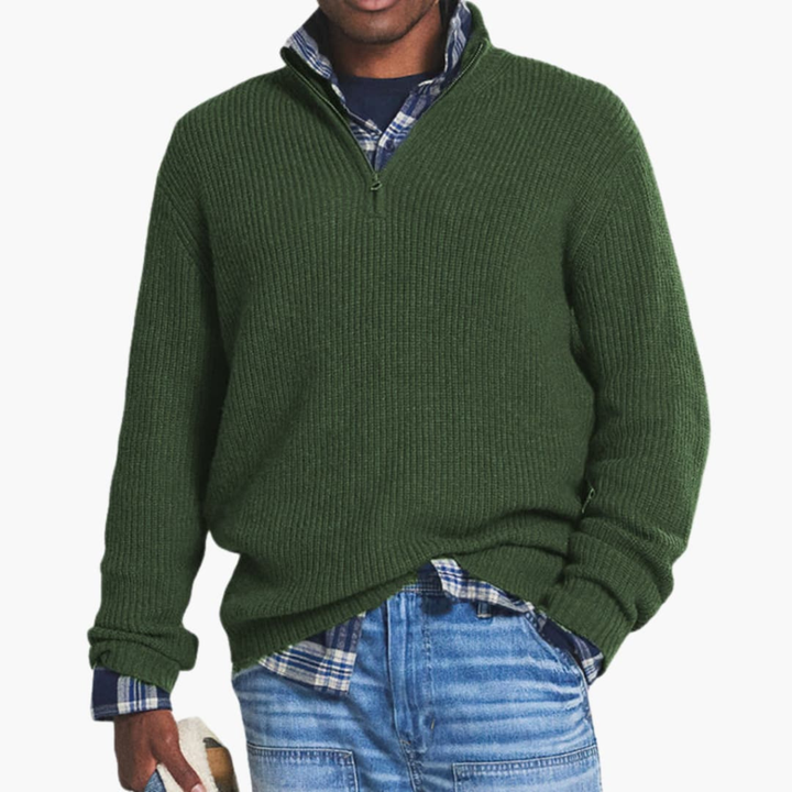 Men’s Ribbed Knit Pullover with Half-Zip Neckline