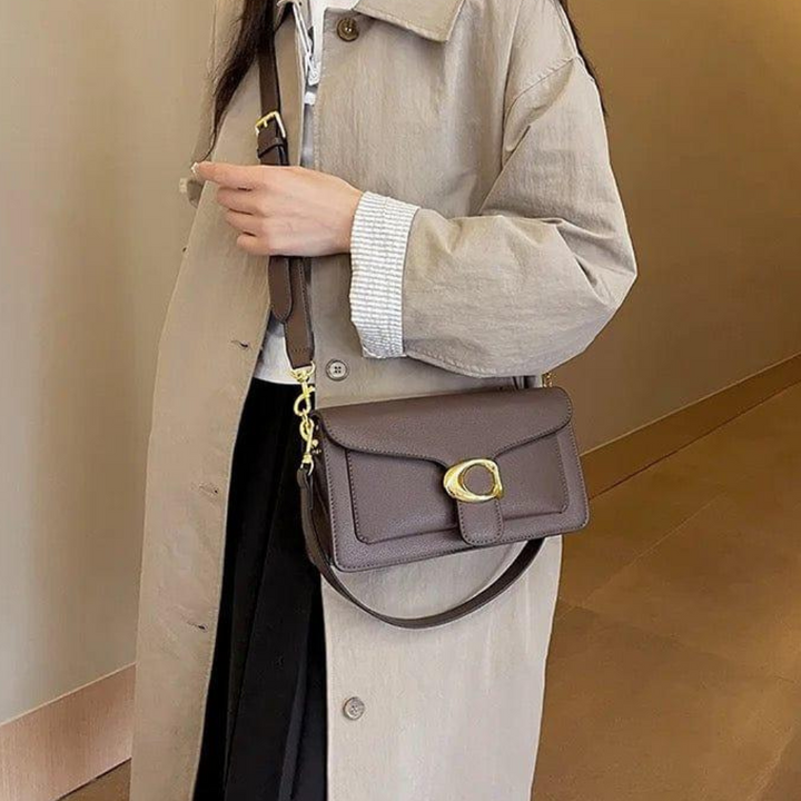 Classic Structured Shoulder Bag with Gold Tone Buckle