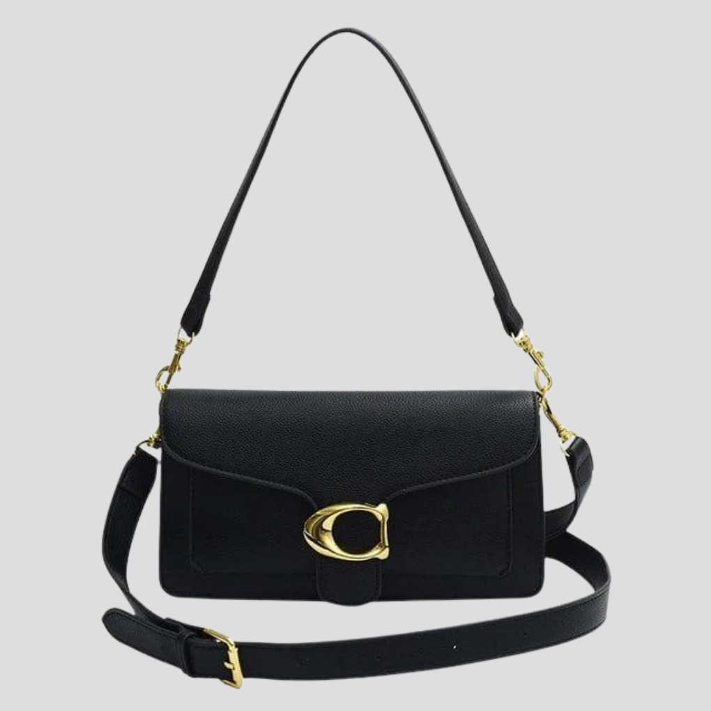 Classic Structured Shoulder Bag with Gold Tone Buckle