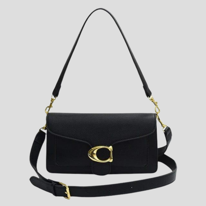 Classic Structured Shoulder Bag with Gold Tone Buckle