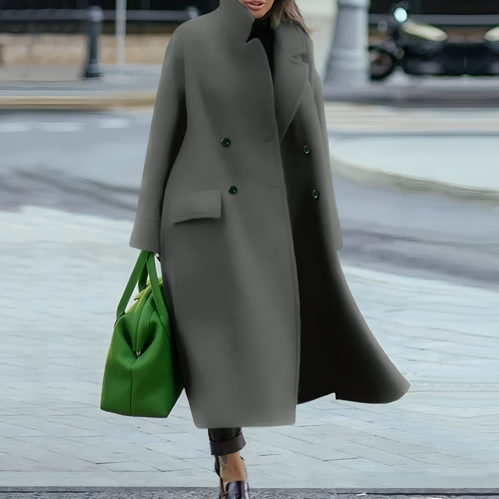 Waterproof Long Coat with Buttons for Women