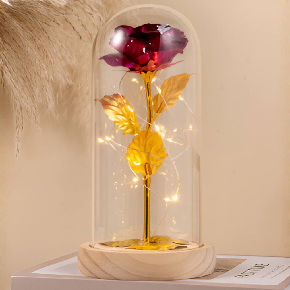 Eternal Rose with Led Light in Glass Dome