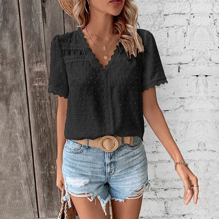 Wendy Lace Short Sleeve Blouse – Elegant and Comfortable