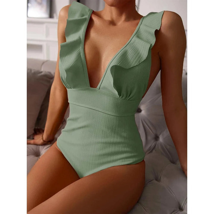 Women’s Ribbed V-Neck One-Piece Swimsuit