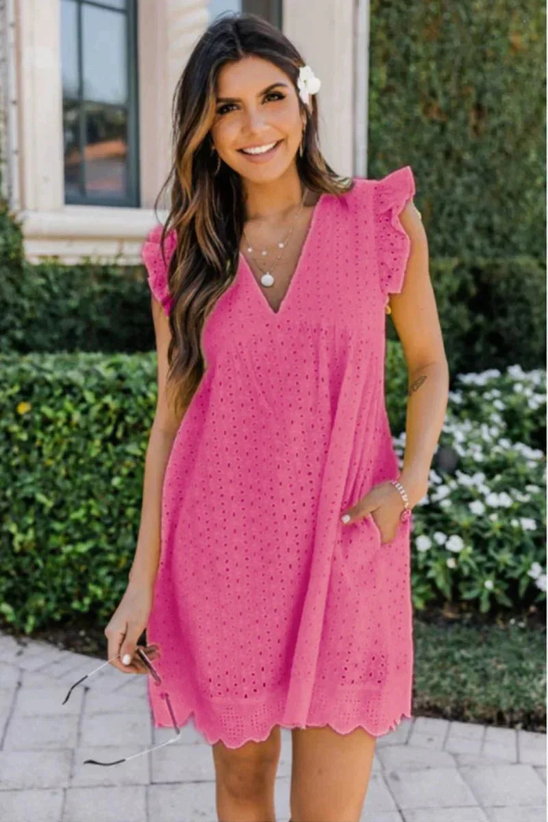Women’s Eyelet Mini Dress with Ruffled Sleeves