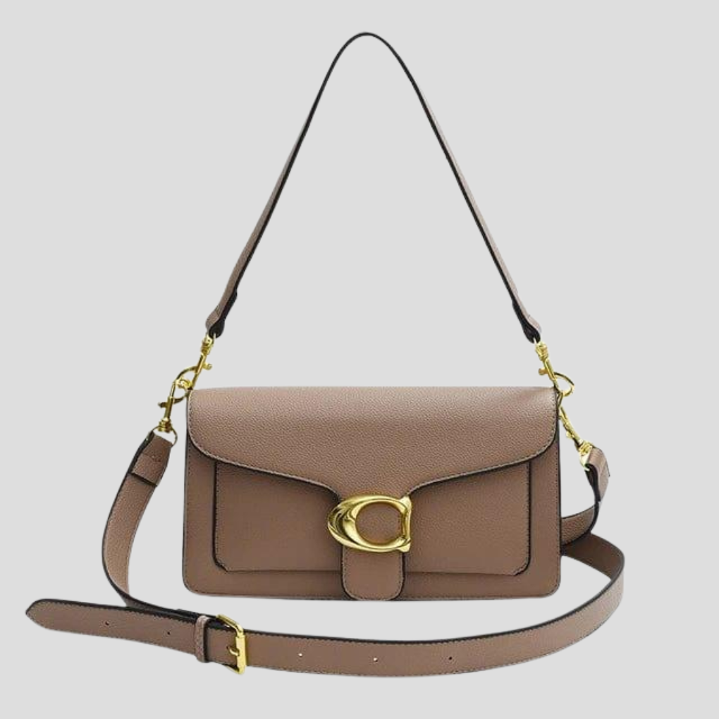Classic Structured Shoulder Bag with Gold Tone Buckle