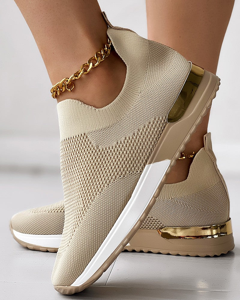 Women’s Knitted Sneakers with Gold Accents
