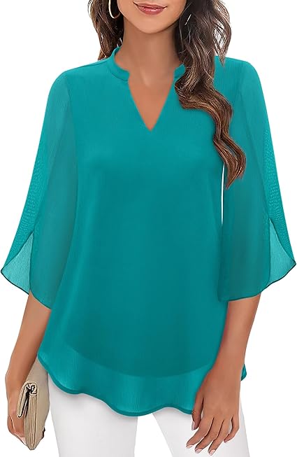 Women’s V-Neck Blouse with Translucent Overlay