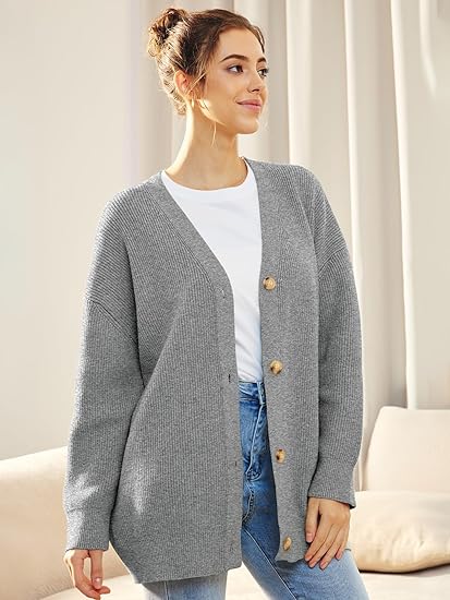 Oversized V-Neck Cardigan with Button Closure