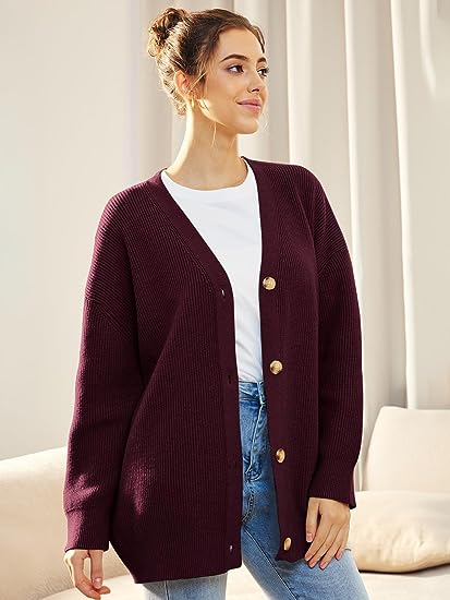 Oversized V-Neck Cardigan with Button Closure