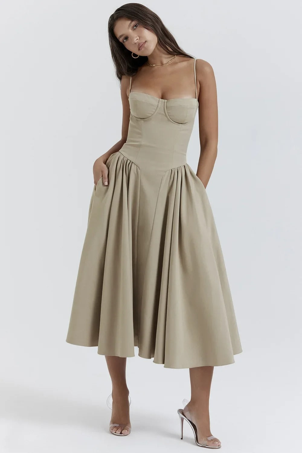 Women’s Sleeveless Midi Dress with Pleated Skirt