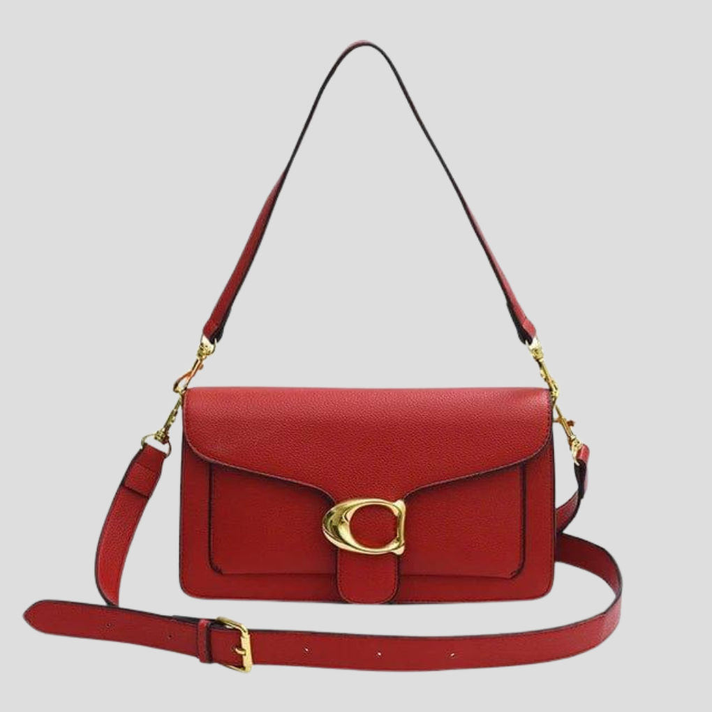 Classic Structured Shoulder Bag with Gold Tone Buckle