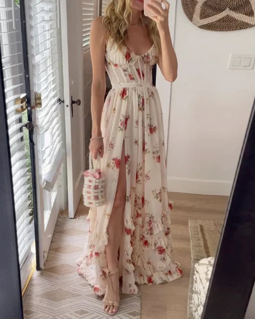 Women’s Sleeveless Floral Maxi Dress with Side Slit