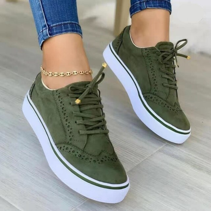 Women’s Lace-Up Sneakers with Perforated Upper and Thick Sole