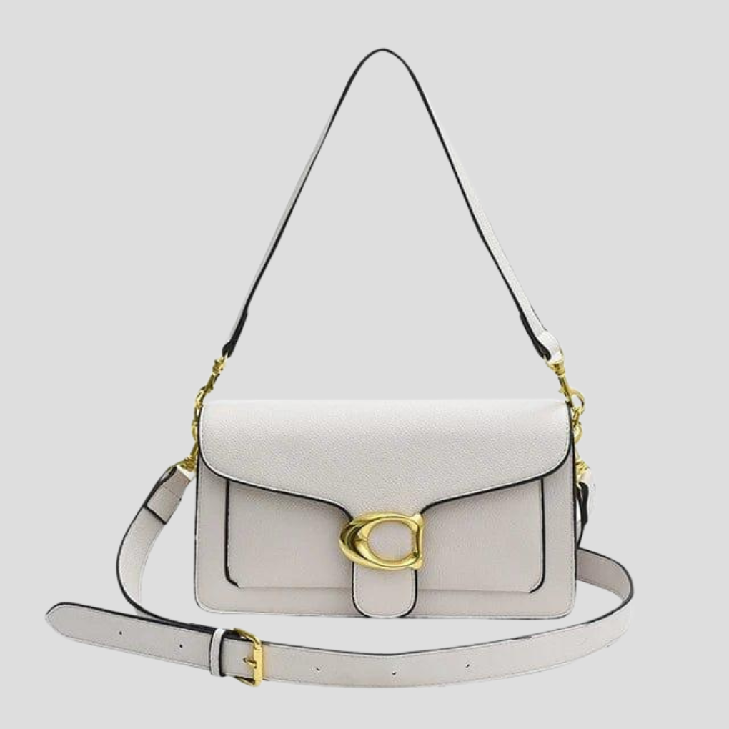 Classic Structured Shoulder Bag with Gold Tone Buckle