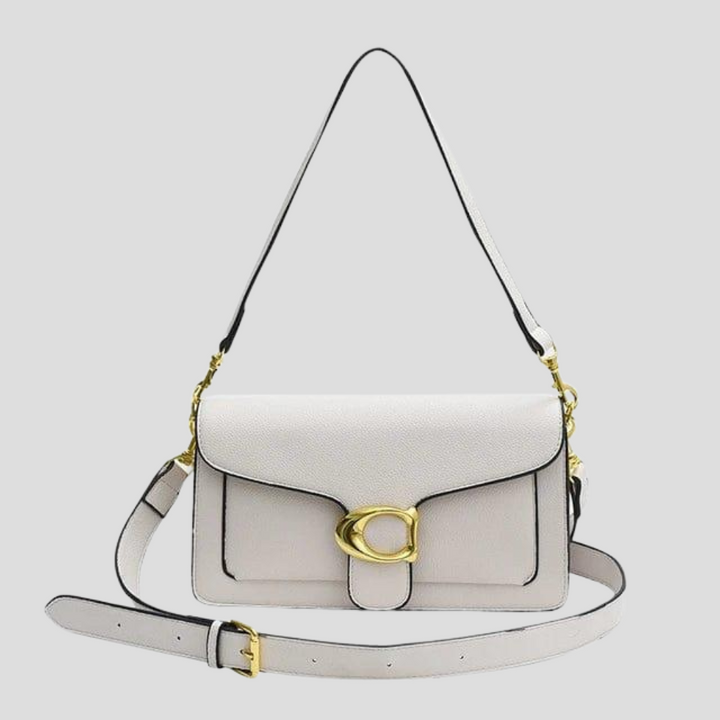 Classic Structured Shoulder Bag with Gold Tone Buckle