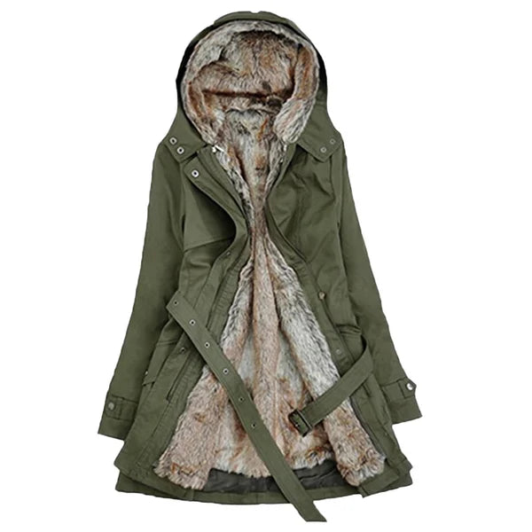 Women’s long padded winter jacket with full zip and high collar