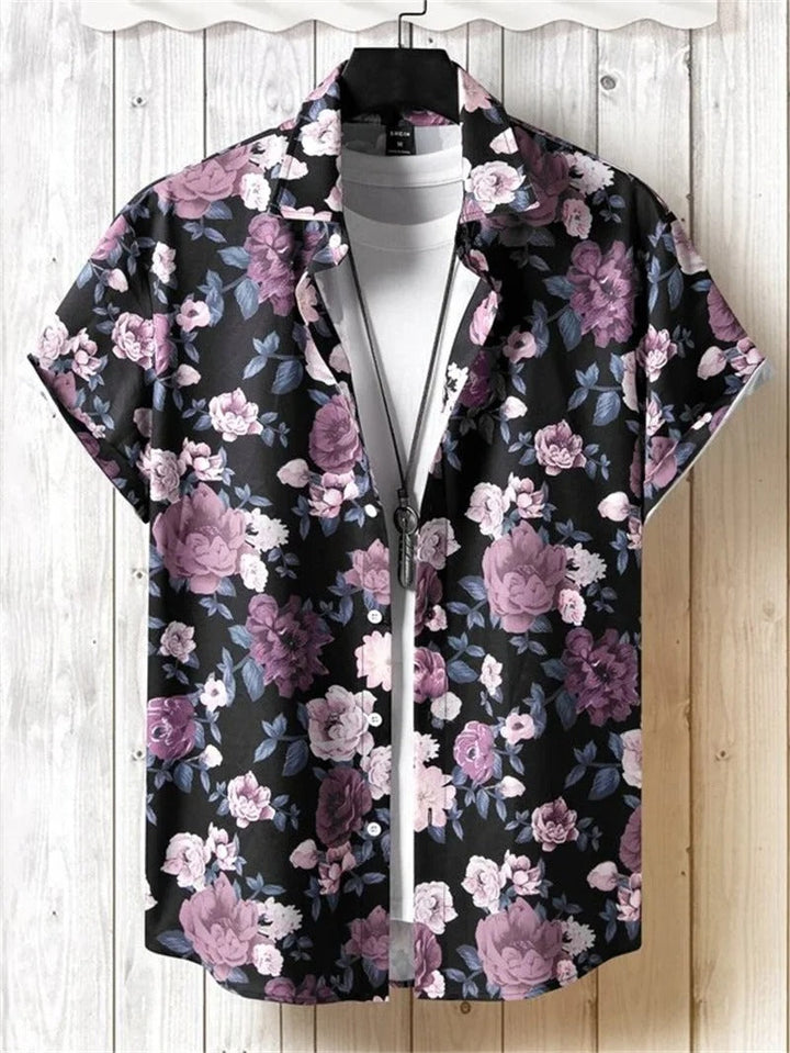 Men’s Short-Sleeved Shirt with Button Placket and Print
