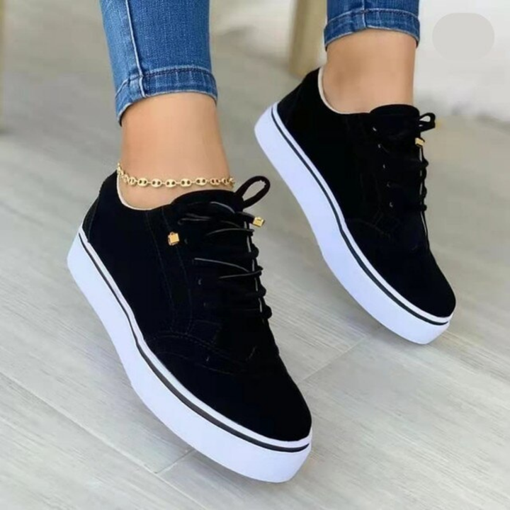 Women’s Lace-Up Sneakers with Perforated Upper and Thick Sole