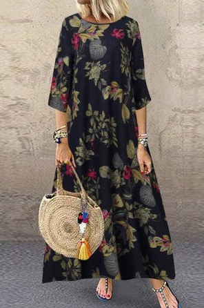 Women’s Printed Maxi Dress with Shirred Waist