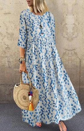 Women’s Printed Maxi Dress with Shirred Waist