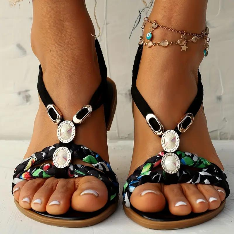 Women’s Slip-On Sandals with Multicolored Fabric Straps