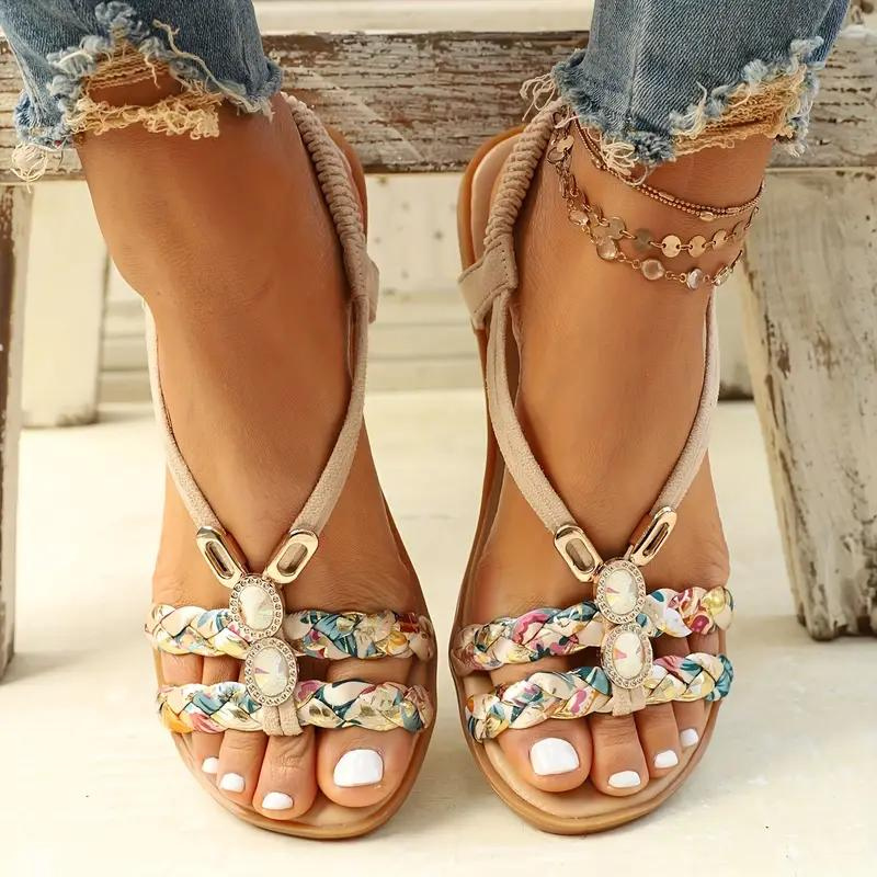 Women’s Slip-On Sandals with Multicolored Fabric Straps