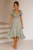 Women’s Midi Dress with Knot Detail and V-Neck