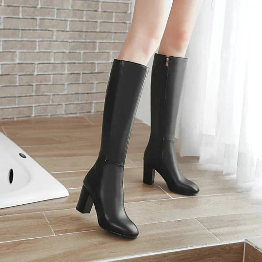 Women's Heeled Knee-High Boots with Zipper Elegant Design Meets Everyday Comfort