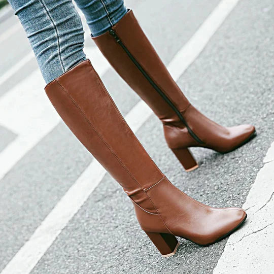 Women's Heeled Knee-High Boots with Zipper Elegant Design Meets Everyday Comfort