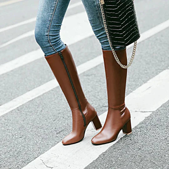 Women's Heeled Knee-High Boots with Zipper Elegant Design Meets Everyday Comfort
