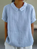 Short Sleeve Linen Blouse with Collar for Women