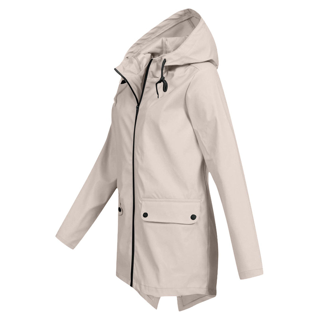 Waterproof Women's Mid-Length Jacket with Zipper