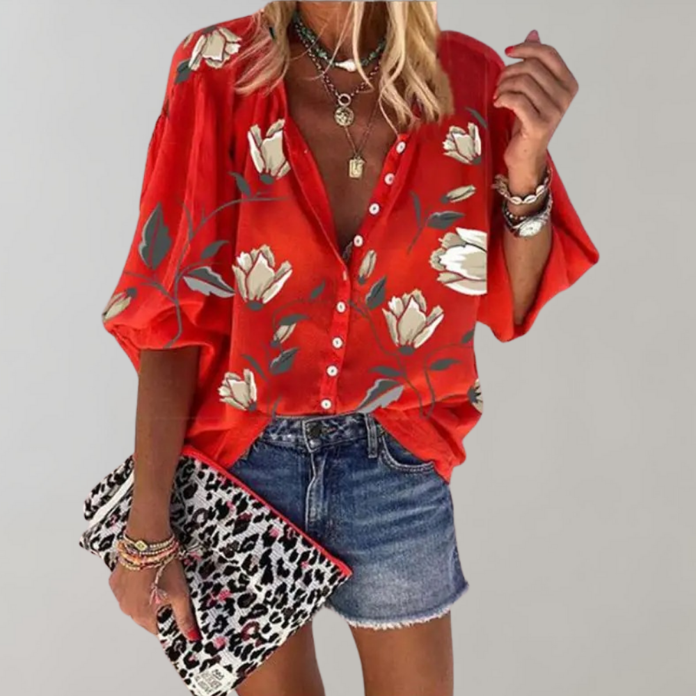 Women's Floral Print Button-Down Shirt