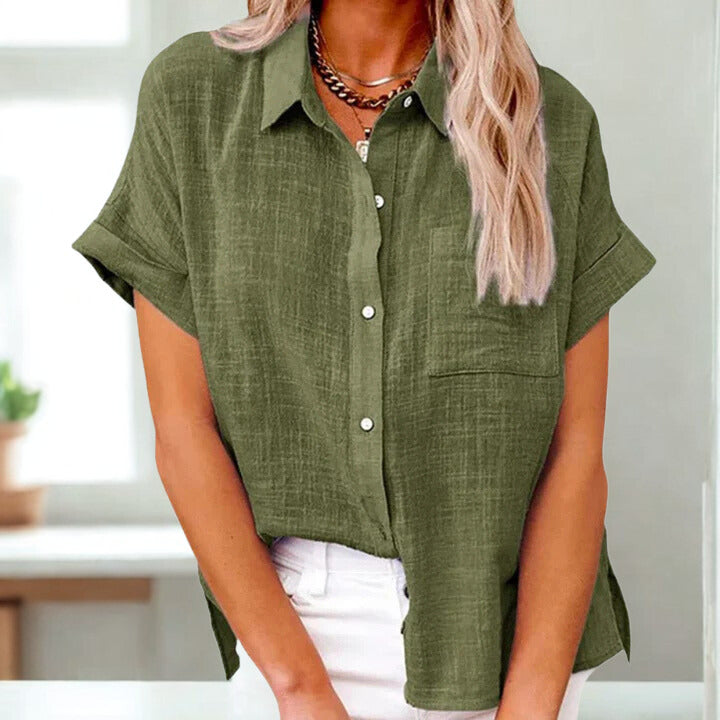Women’s Linen Button-Down Shirt with Patch Pocket
