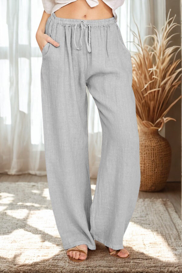 Women’s Wide-Leg Linen Pants with Drawstring Waist