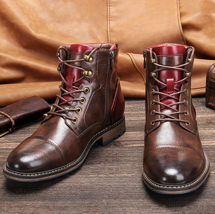 Men's Outdoor Ankle Boots with Lace-Up and Side Zipper