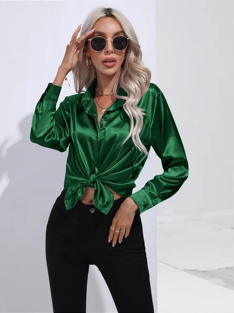 Women’s Long-Sleeve Collared Blouse for Summer