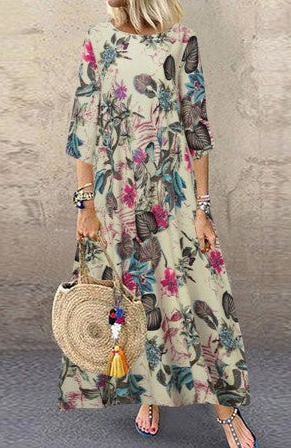Women’s Printed Maxi Dress with Shirred Waist